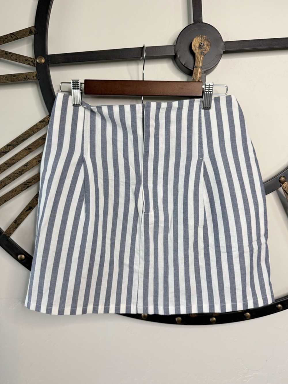 Zara Blue and White Vertical Summer Linen like Stripe Mini Skirt